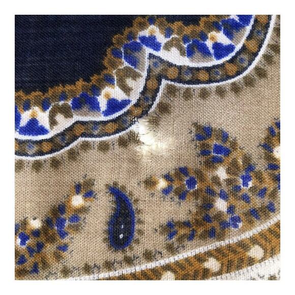 Vintage 1950’s - 1960’s Navy Taupe Ivory Paisley Floral Print Scarf Preowned - Picture 15 of 15
